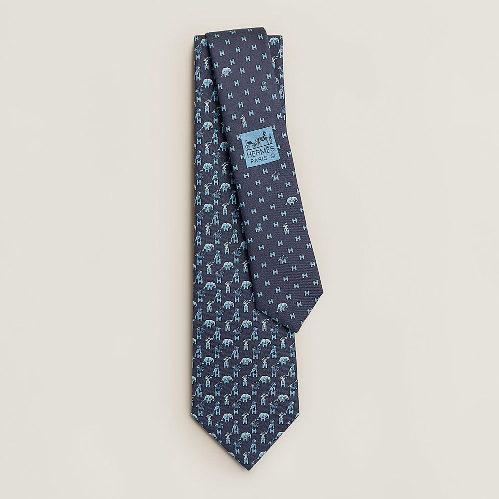 Cravate Hermès En Soie - Motif Oiseaux Et Fleurs Jaune Bleu Vert + Boîte